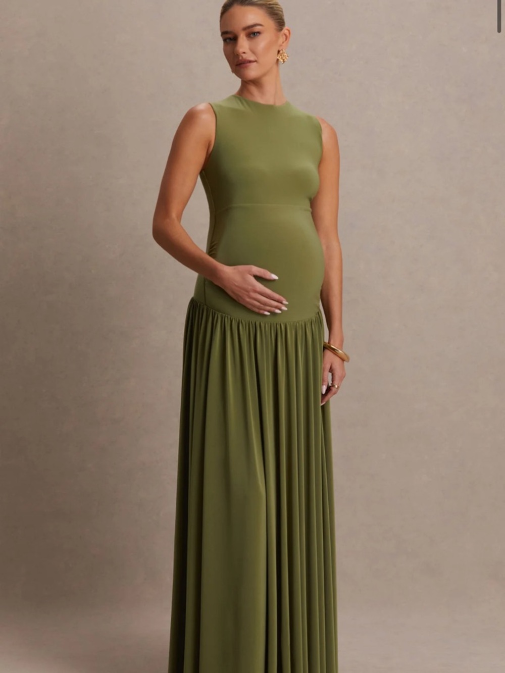 Club L London Olive Green Sleeveless Maxi Dress - Picture 2 of 3